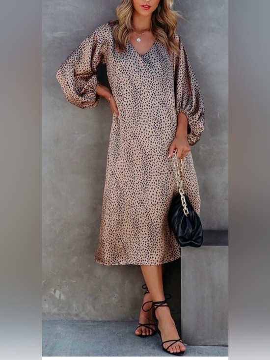 Vici Dresses & Skirts - Vici Beige Satin Leopard Midi Dress